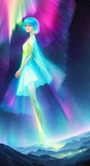 Cosmic Aurora Borealis Holographic Illustration