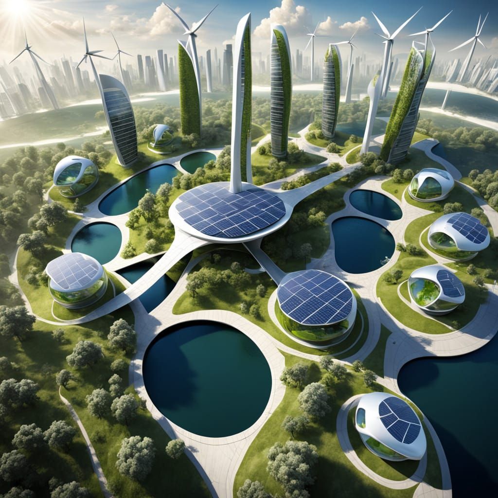 Sustainable Futuristic Cityscape with Eco-Friendly Architect...