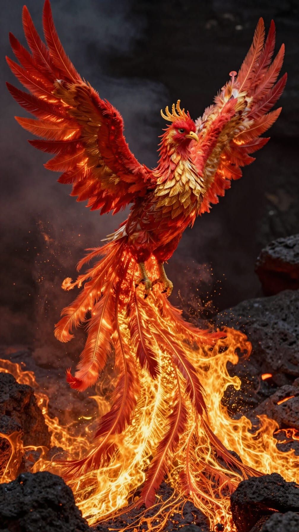 Majestic Phoenix Rising From Molten Gold