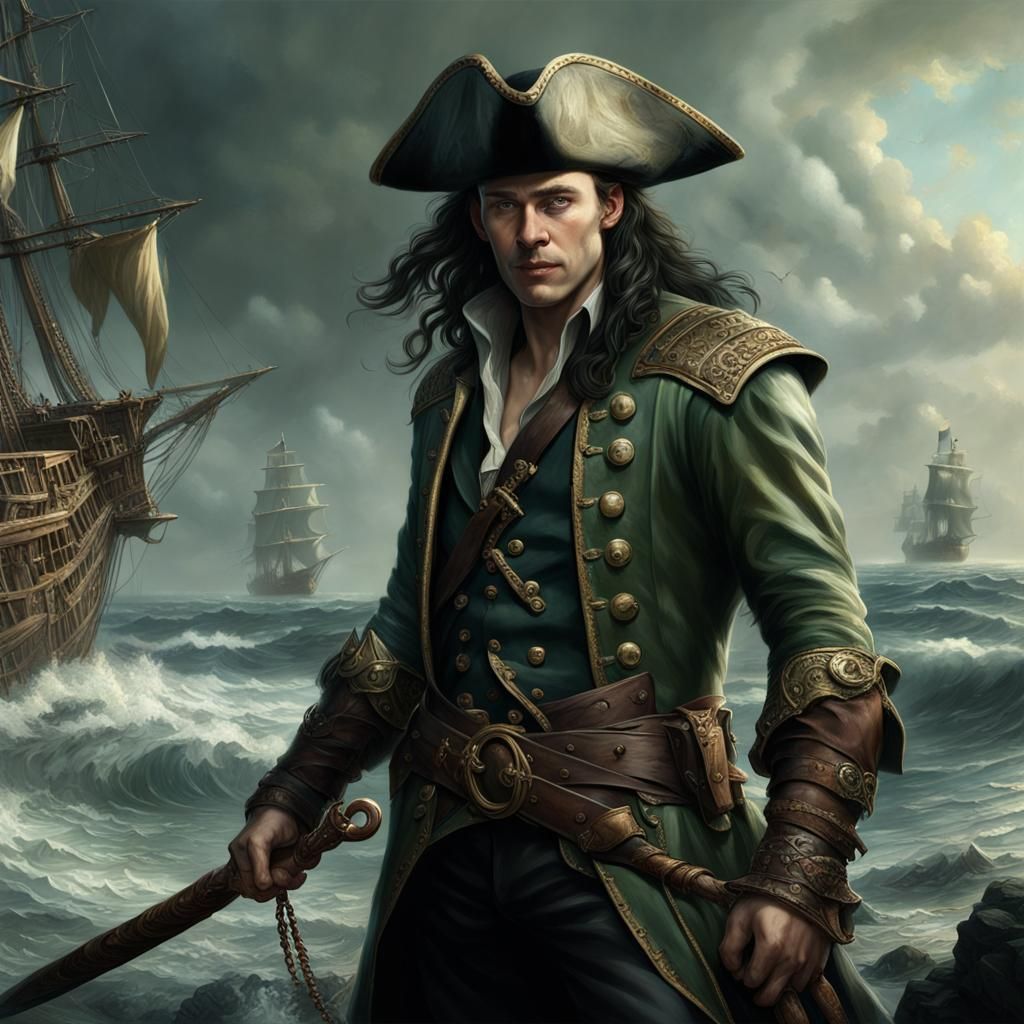 Loki as Pirate in Romantic Seascape Art