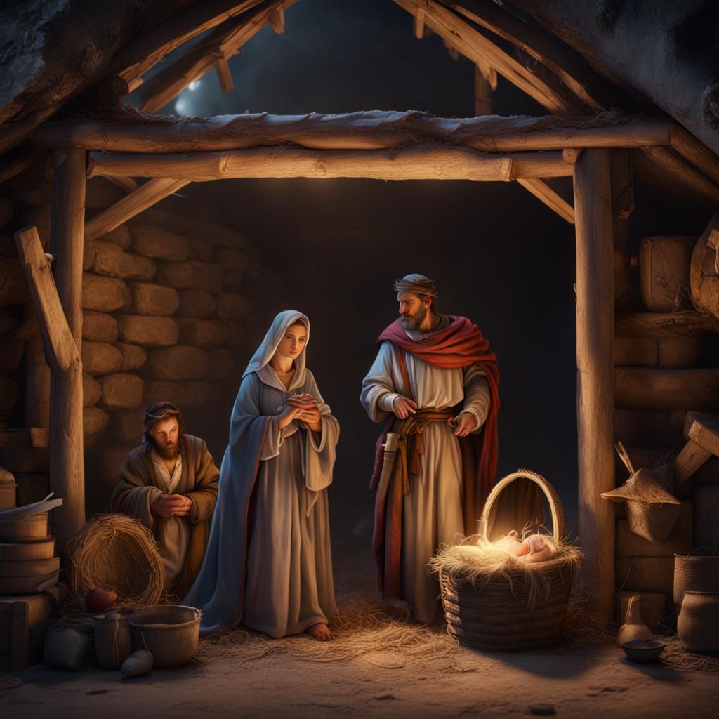 Mary and Joseph in Stable: Detailed Matte Painting