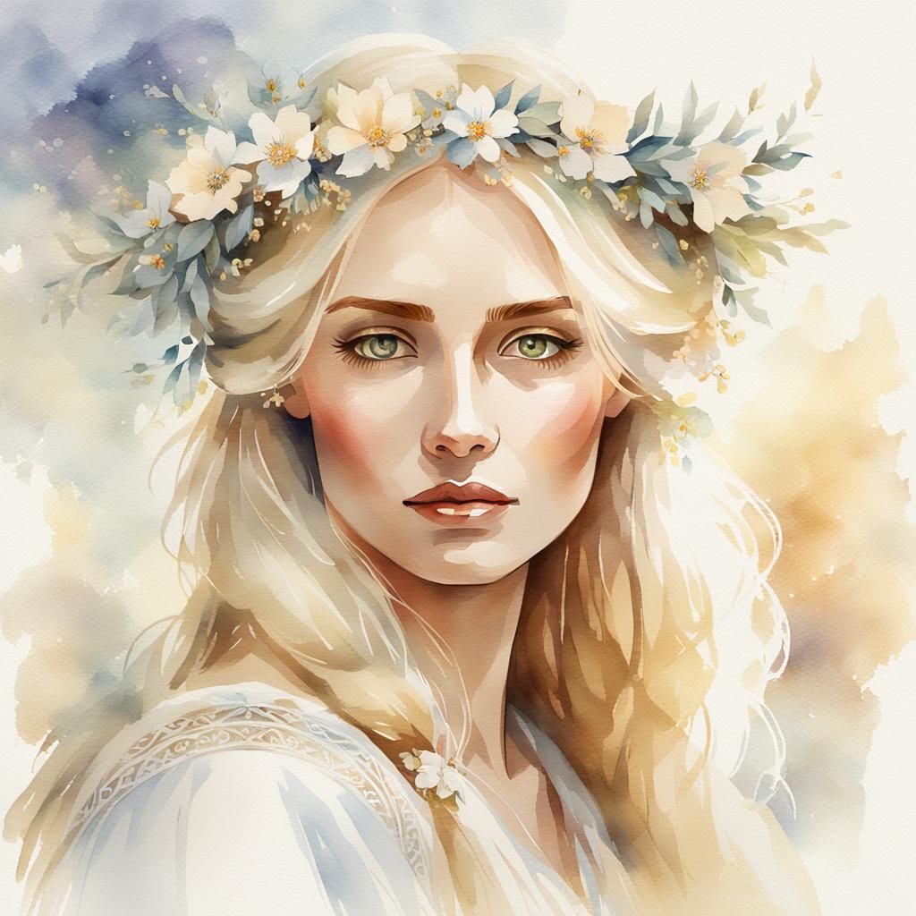 Angelic Russian Beauty in Watercolor Portrait