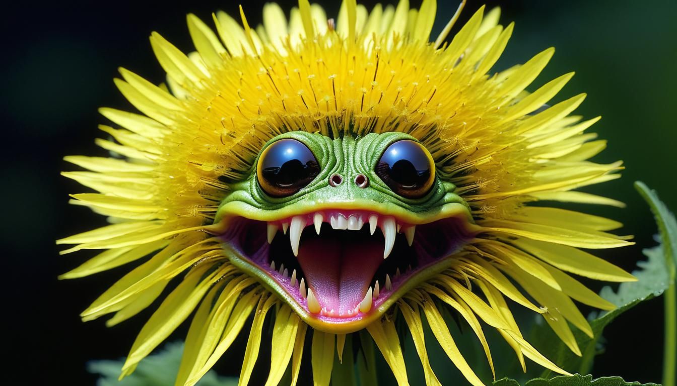 Dandelion Monster Army Overtaking Garden in Hyperrealism