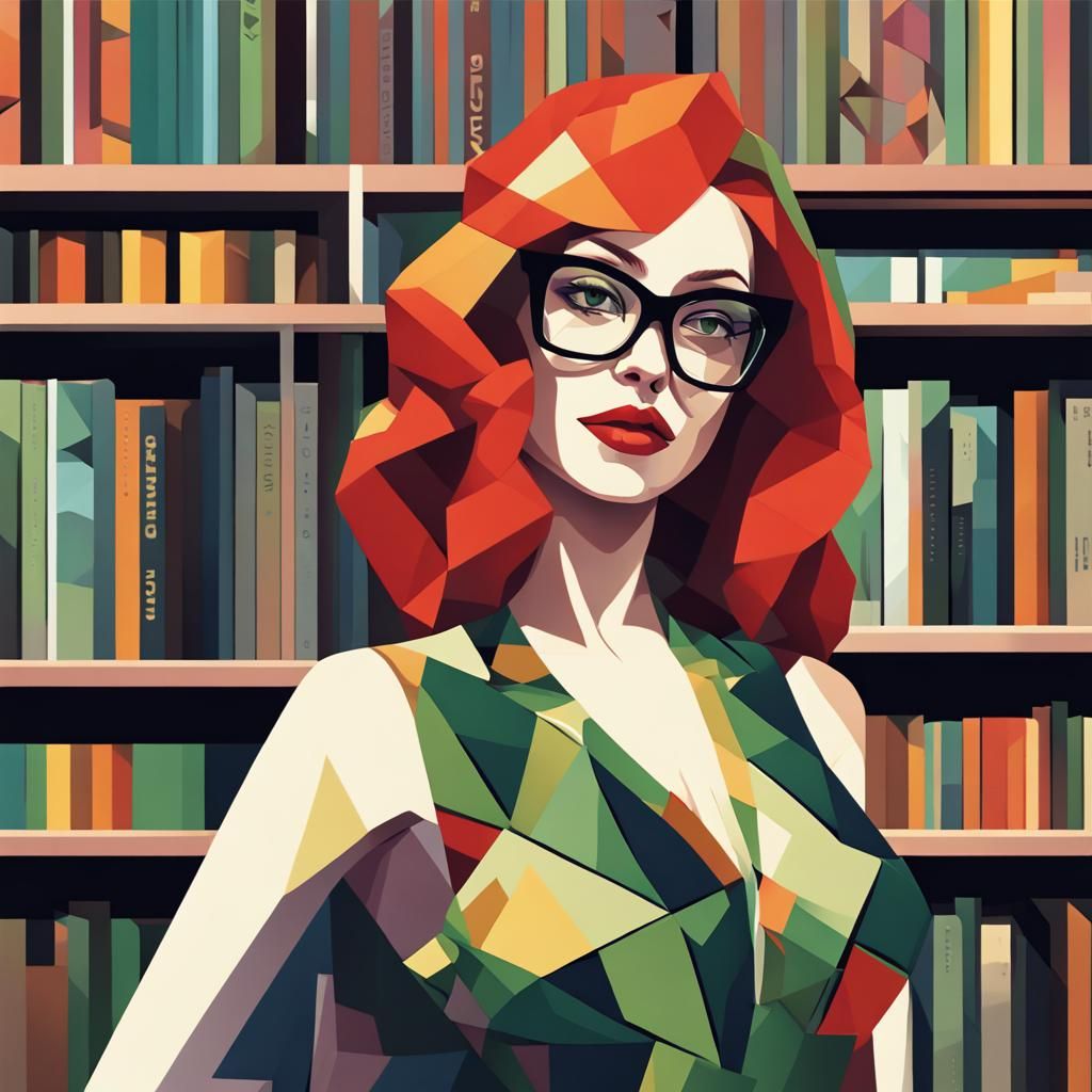 Poison Ivy at the Bookstore in Cubist Style