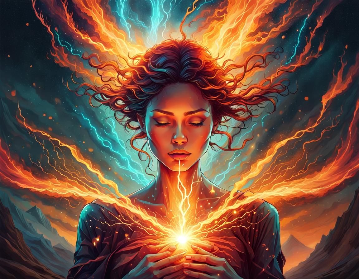 Elemental Woman Breaks Apart into Magic