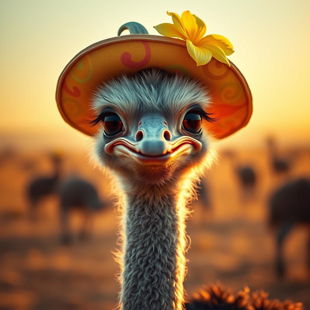 Magical Ostrich with Whimsical Hat, Cinematic Art