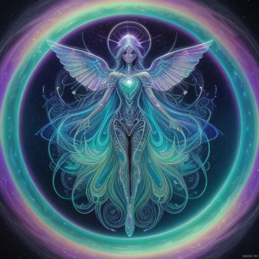 Astral Figure in Holographic Mixed Media Illustration