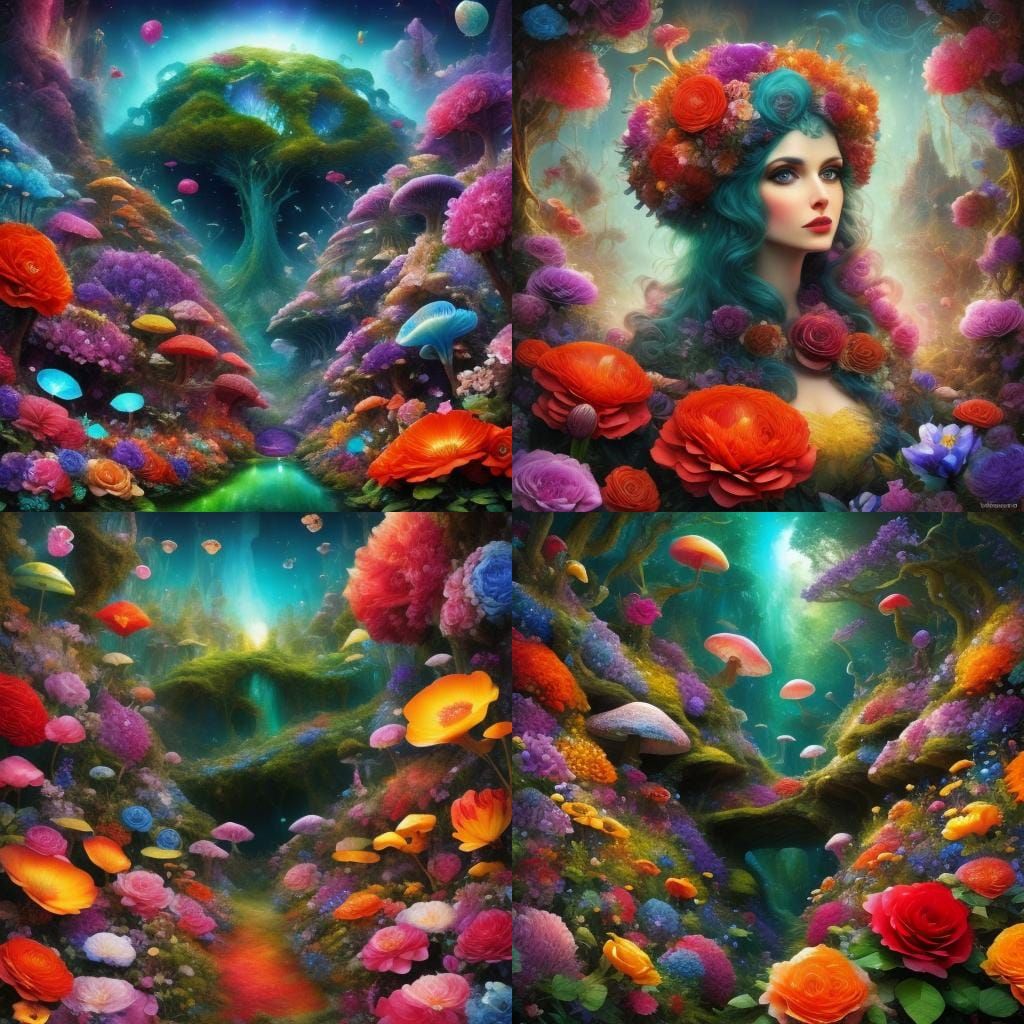 Surreal Planet Garden with Exotic Flowers