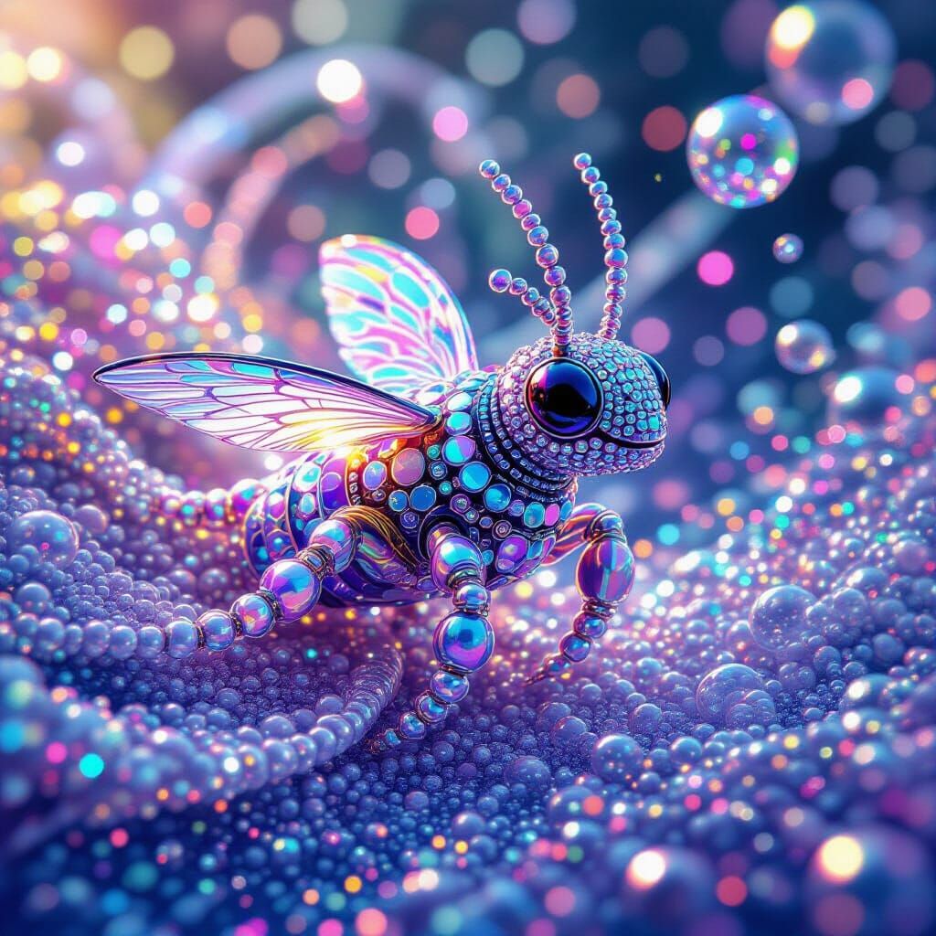 Iridescent Bead Creature in Kaleidoscopic Universe