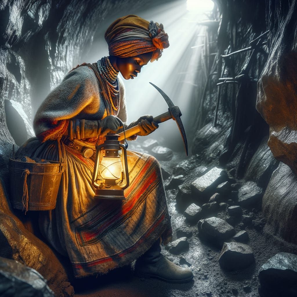 Bantu Miner Woman Illuminates Ancient Mining Depths