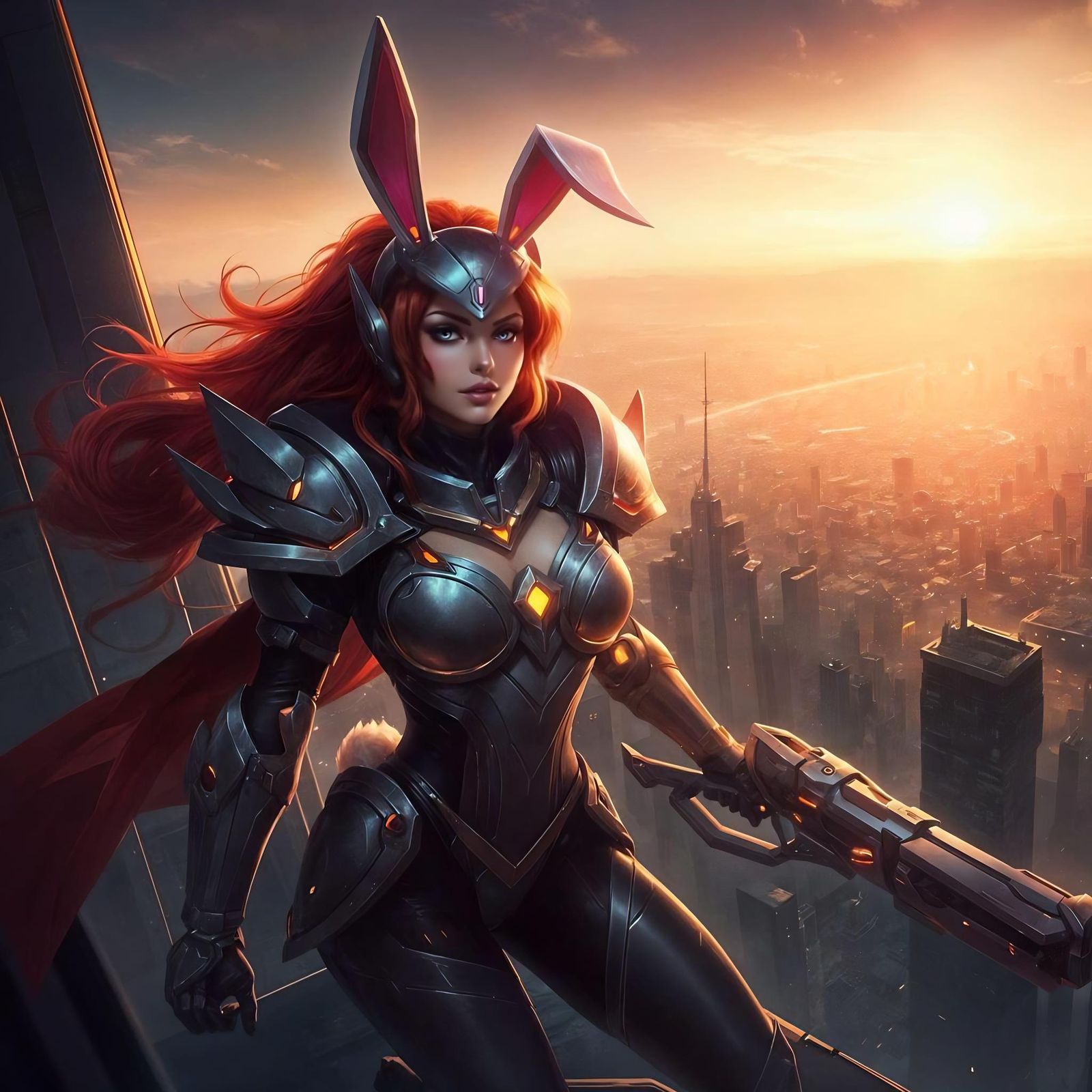 Battle Bunny Miss Fortune on Futuristic Skyscraper