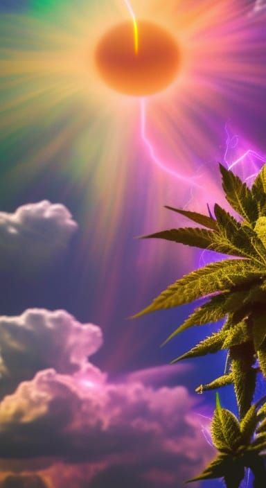 Galactic Cannabis Flower with Lightning and Smoke