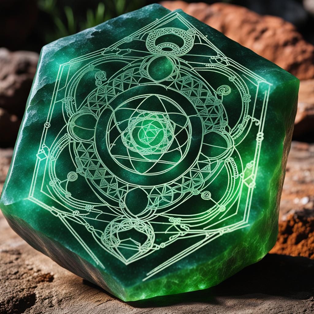 Sacred Geometry on Glowing Jade Rock