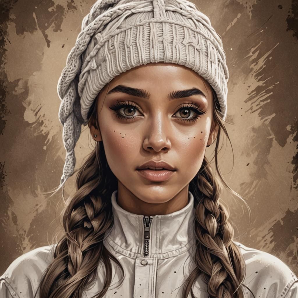 Beautiful Woman with Braided Hair in Sepia Illustration