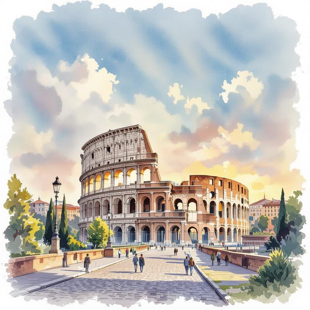 Delicate Watercolor Painting of Rom