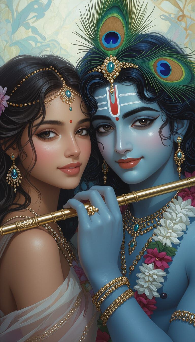 Lord Krishna Portrait with Peacock Crown in Detailed Matte S...