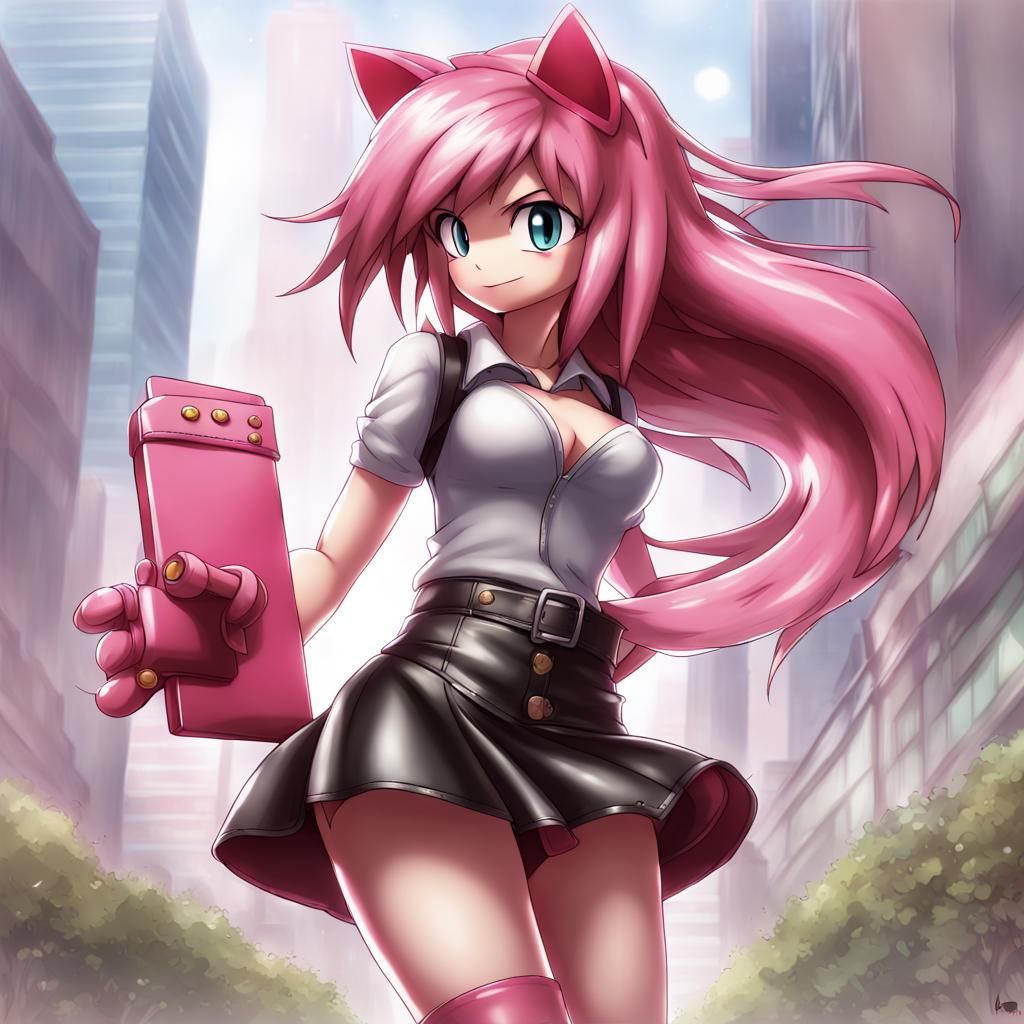 Amy Rose in Leather Skirt: Anime Style Art