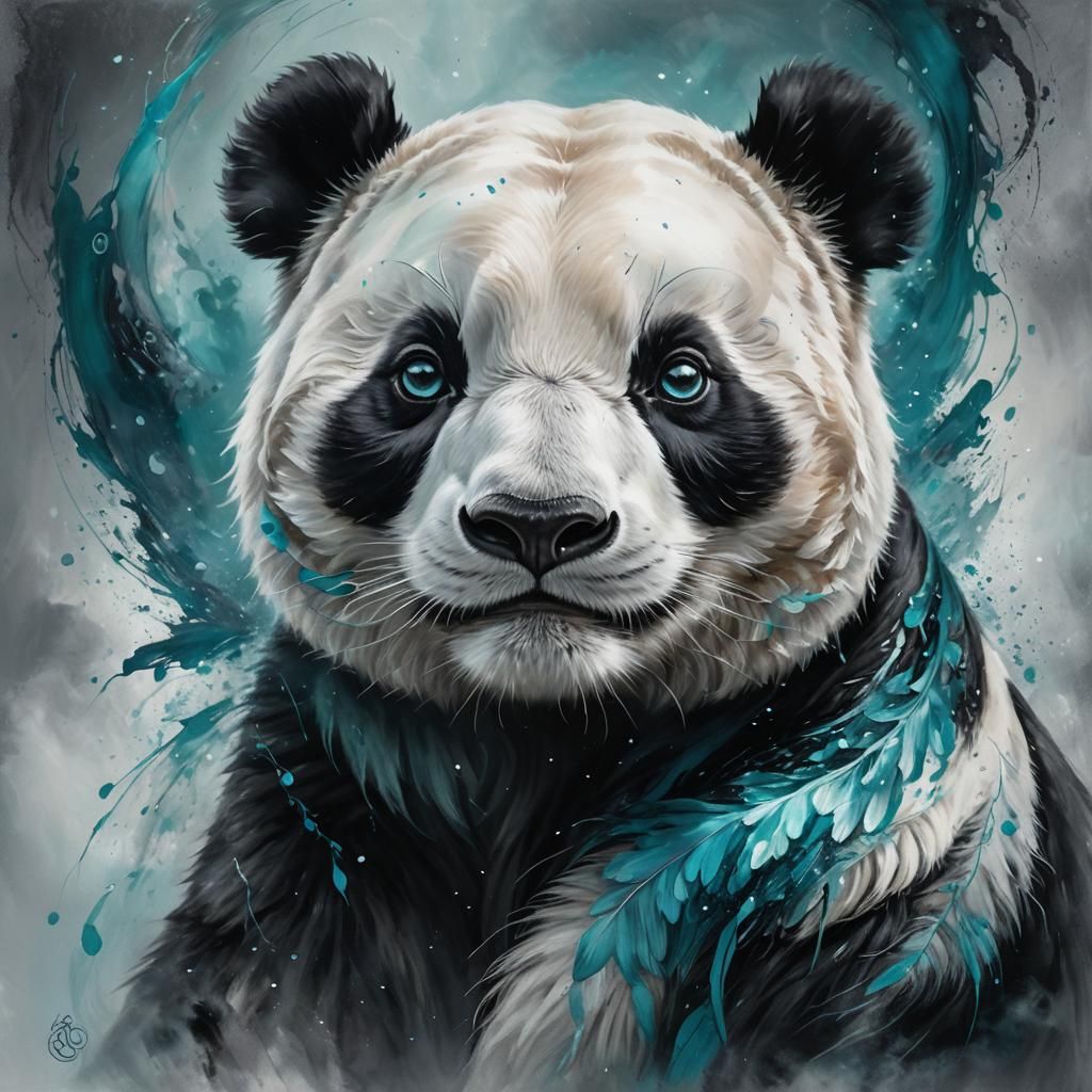 Mystical Panda Portrait with Ethereal Teal Eyes
