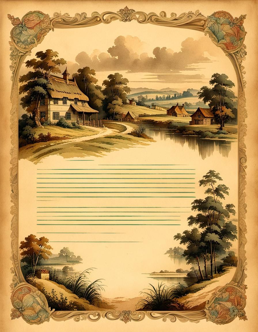 Vintage Letterhead with English Landscape Watercolor