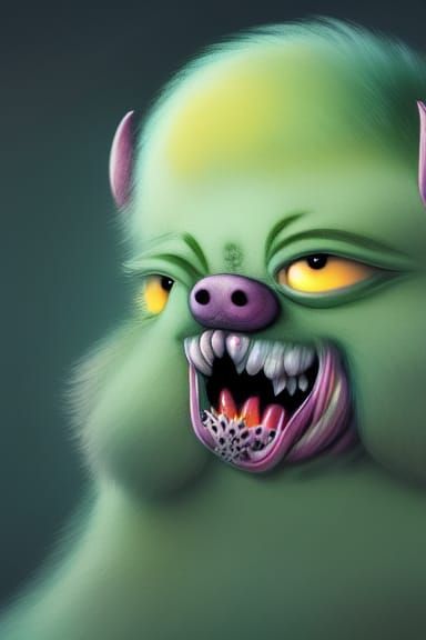 Kawaii Furry Monster with Big Eyes and Slobbery Tongue