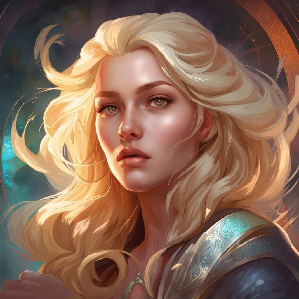 Fantasy Wizard Woman Portrait in Art Nouveau Style