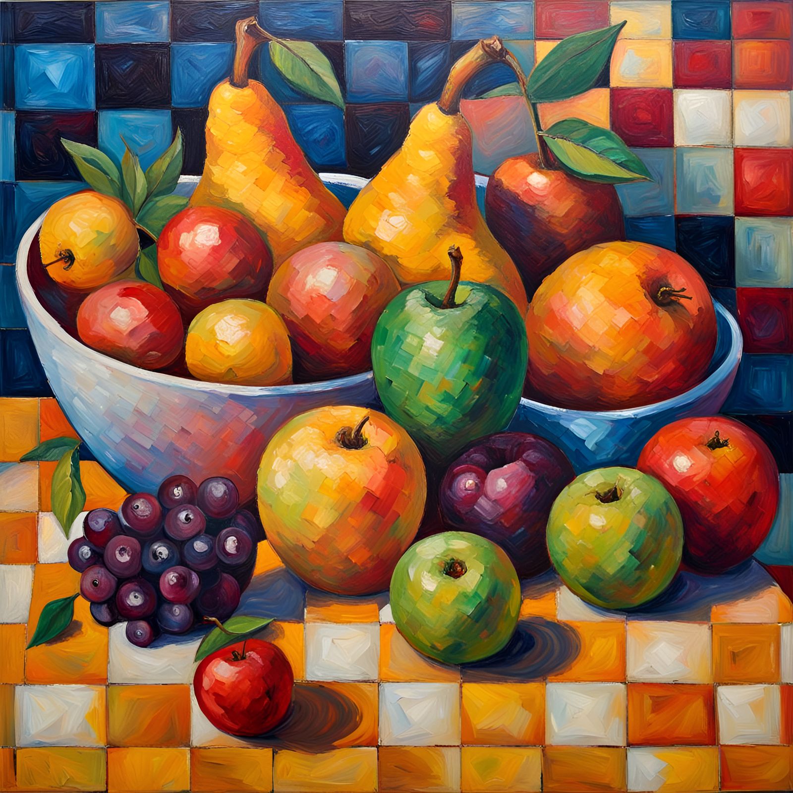 Abstract Fruit Portrait in Expressionist Impasto Style