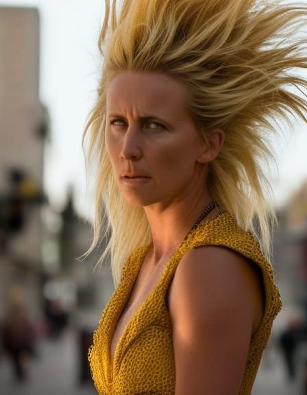 Photorealistic Super Saiyan Female in Live Action Combat