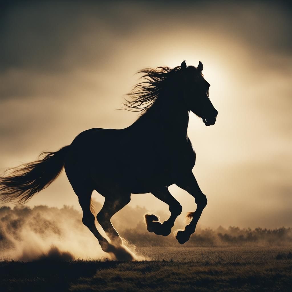 Dramatic Galloping Horse Silhouette in Cinematic Style