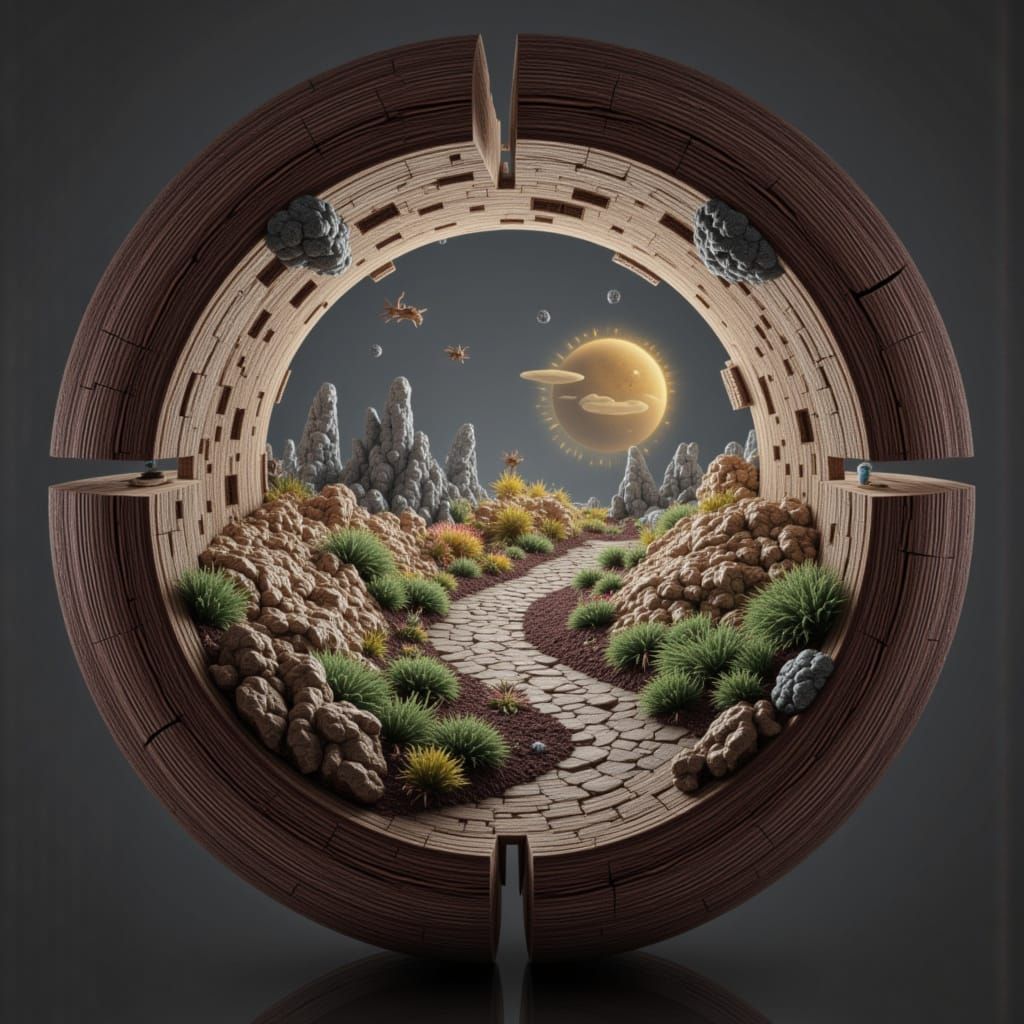 Mystic Wooden 8-Ball in a Cosmic Scene