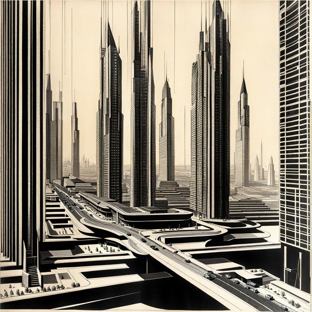 Utopian Futuristic Cityscape with Modern Architecture