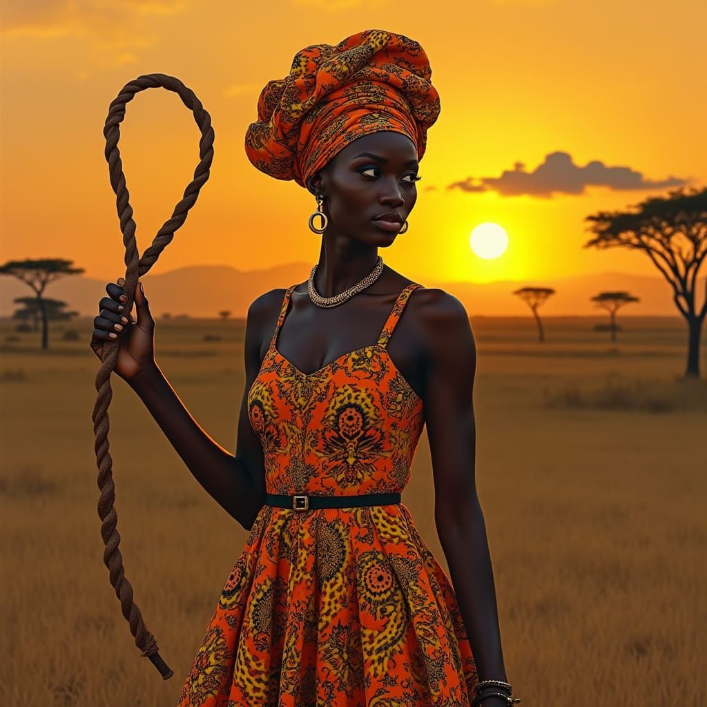Regal African Queen Holds Ancient Whip