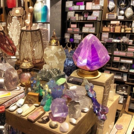 Crystal Magic Items in Crowded Store