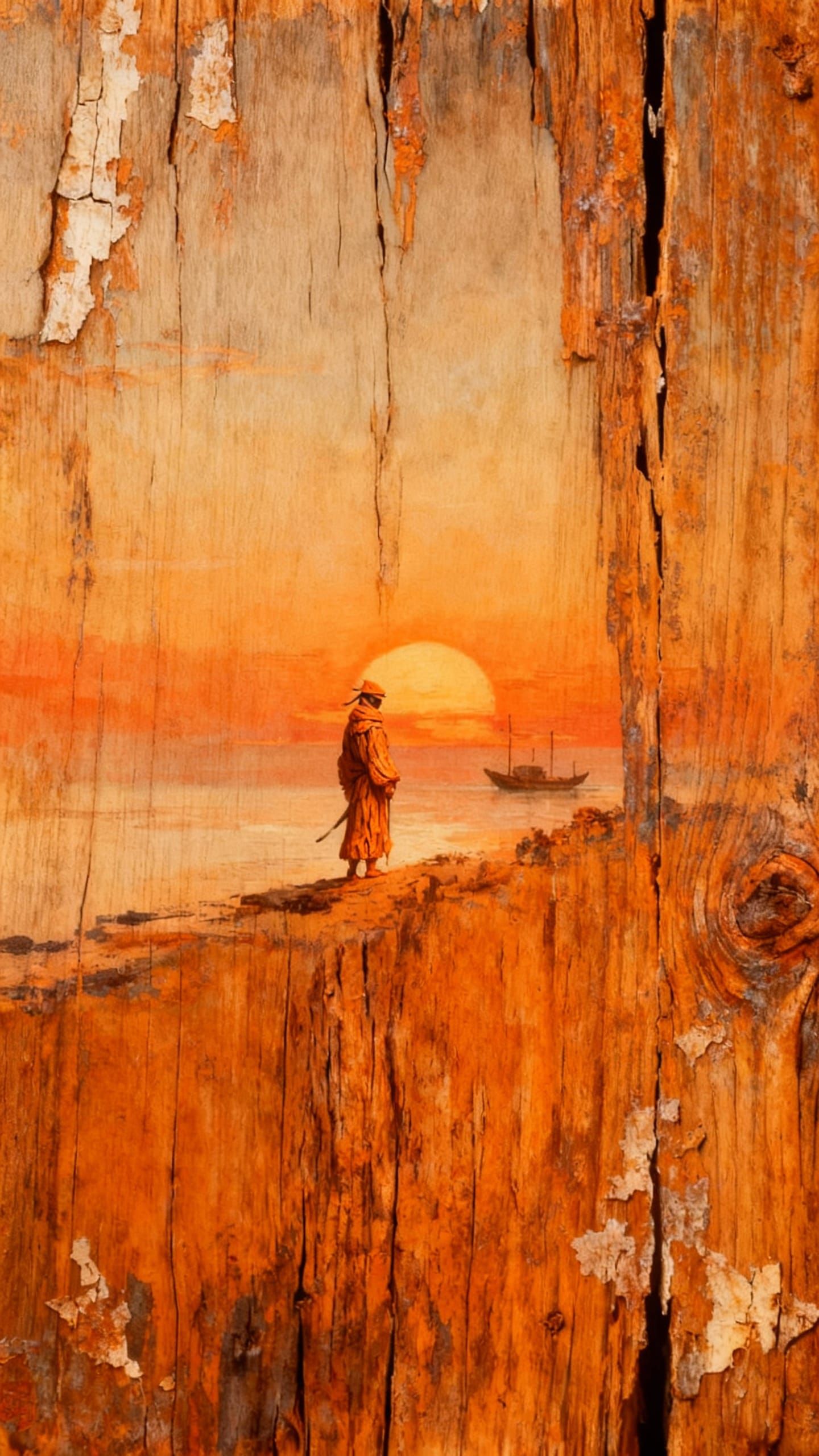 Orange Petrified Wood Ninja in Bloodborne Style