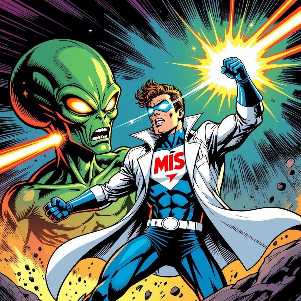 Superhero Battles Alien in Dynamic Comic Art Style