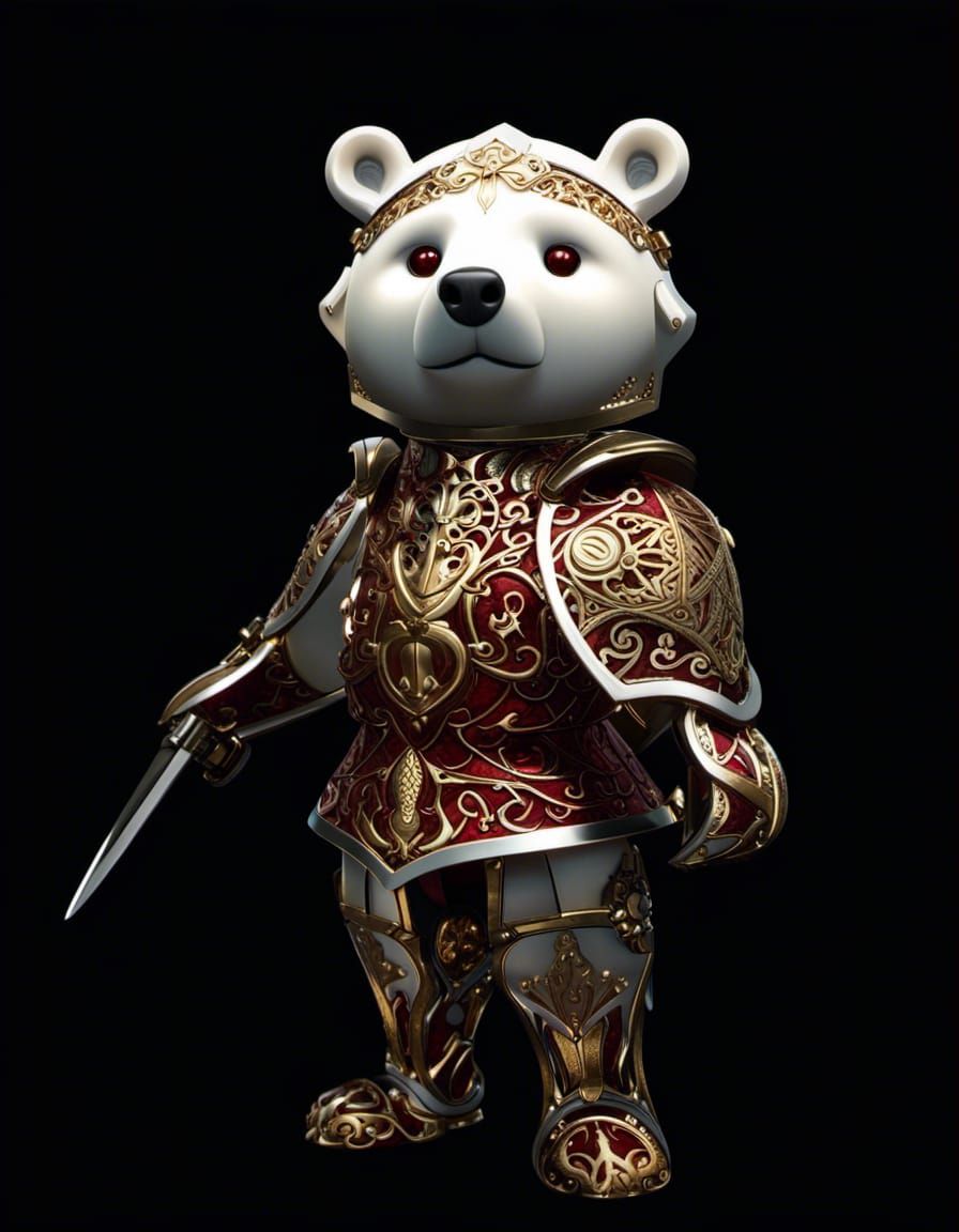 Bear Knight in Garnet Armor with Gold Outlines
