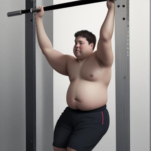 Overweight Person Attempts a Pull-Up