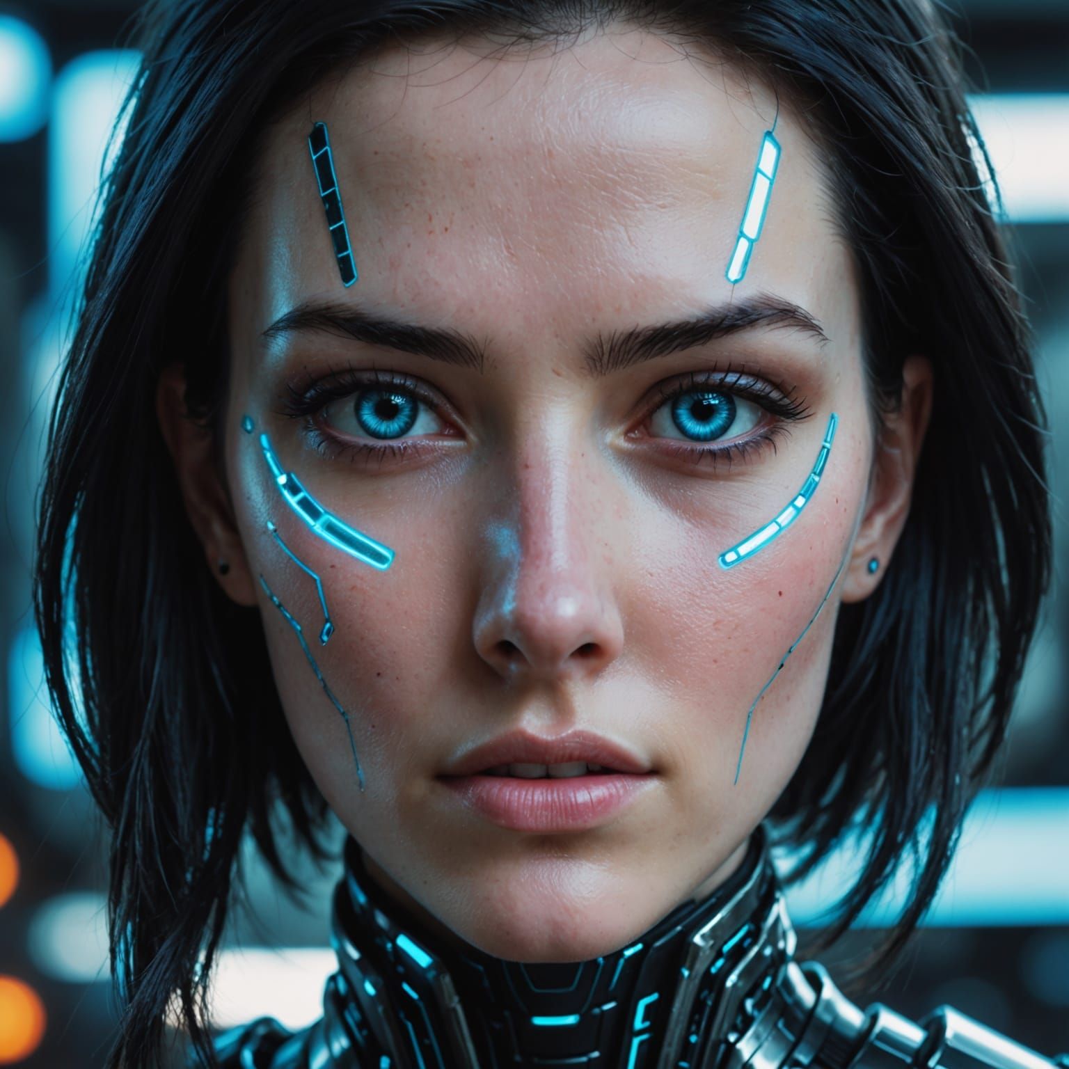 Cyberpunk Goddess with Metallic Cybernetic Arm