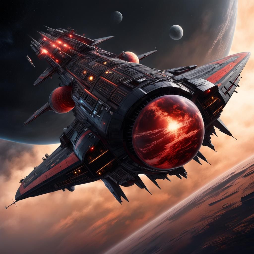 Starship Cruiser in Orbital Storm, Cinematic Style