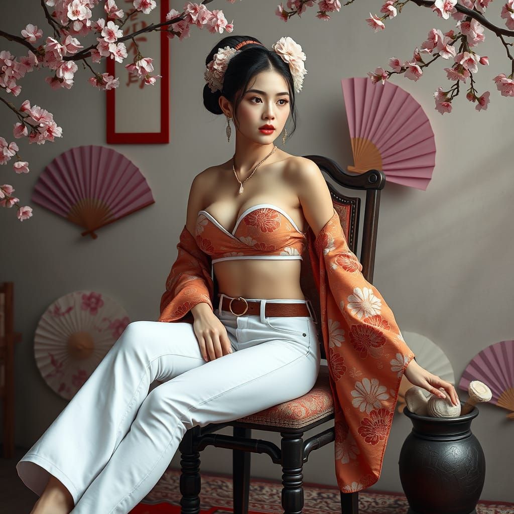 Geisha in Jeans: A Photorealistic Japanese Scene
