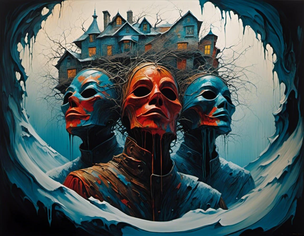 Surreal Snow-Filled Attic in Abstract Expressionist Style