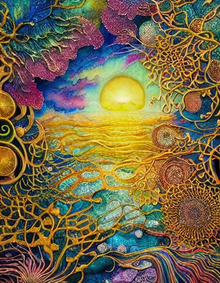 Surreal Sun and Moon Flower in Vivid Watercolor