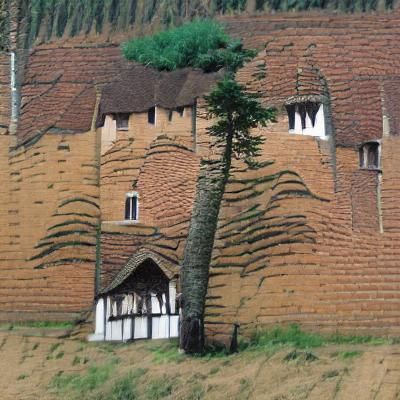 Medieval Building on Hillside Among Tall Trees