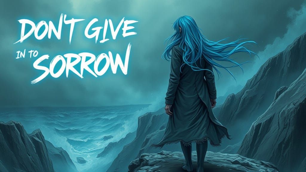 Melancholic Figure Stands Alone in Neon-Lit Stormscape