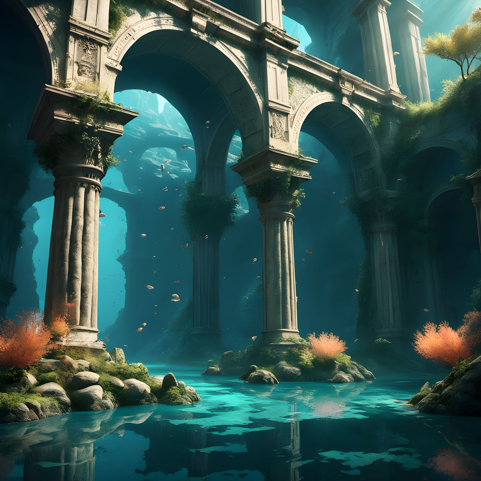 Majestic Underwater City in Deep Ocean Silence
