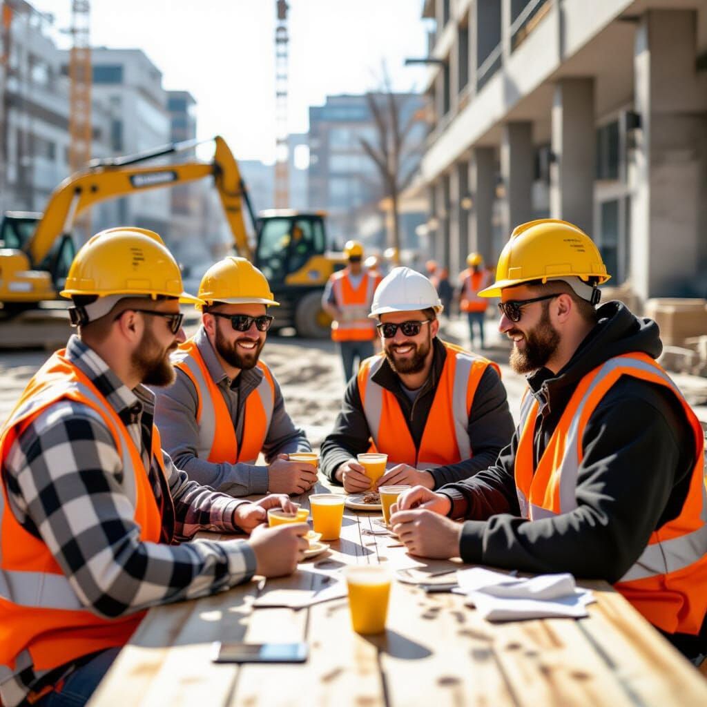 Construction Workers Enjoying a Lunch Break