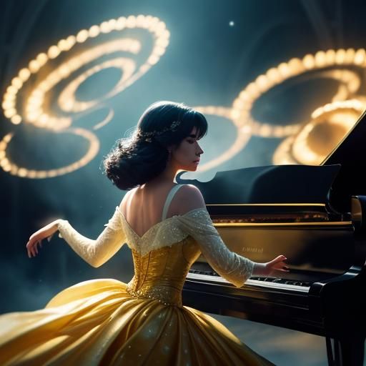 Ethereal Musician in Moonlit Music Hall