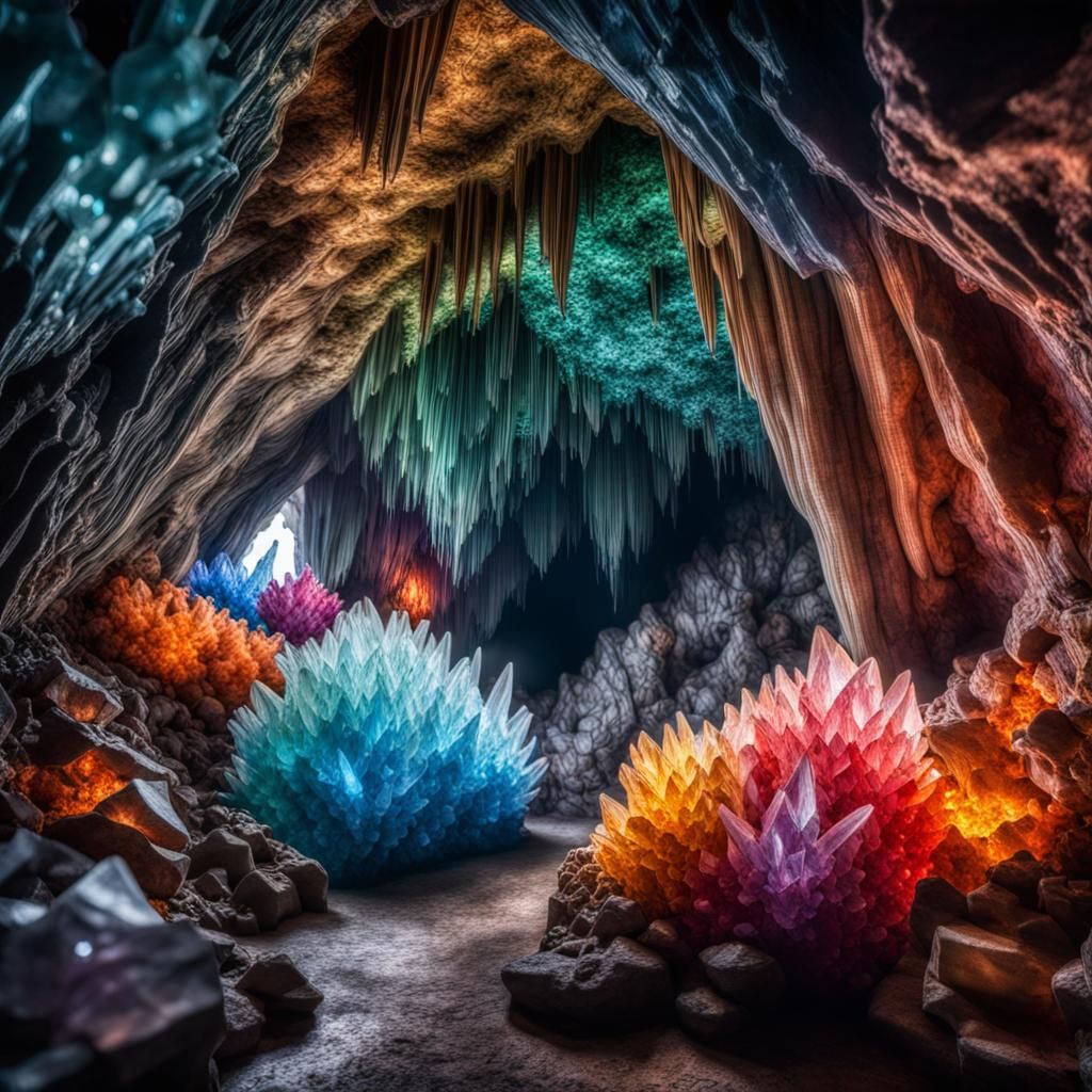 Hyperrealistic Crystal Cave in Vivid Color