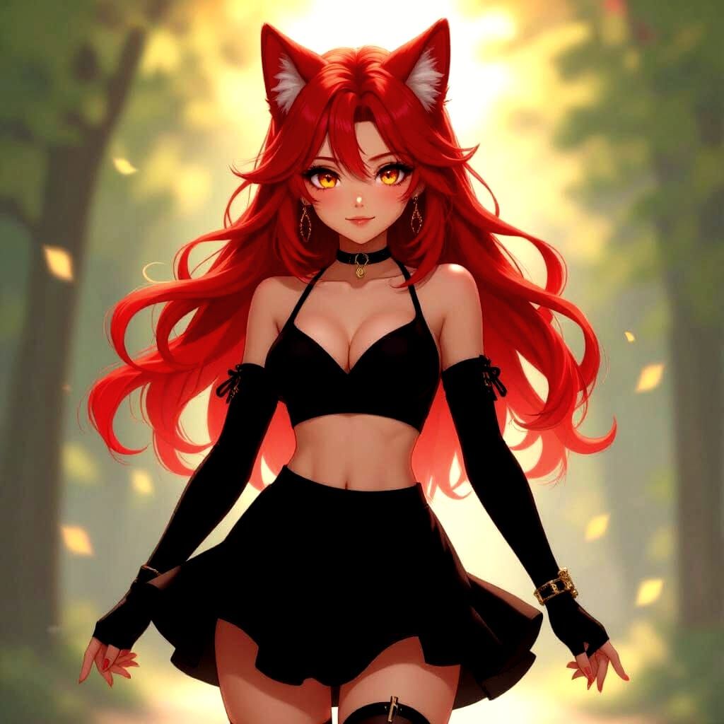 Fiery Wolf-Girl in Anime Style, 3D Render
