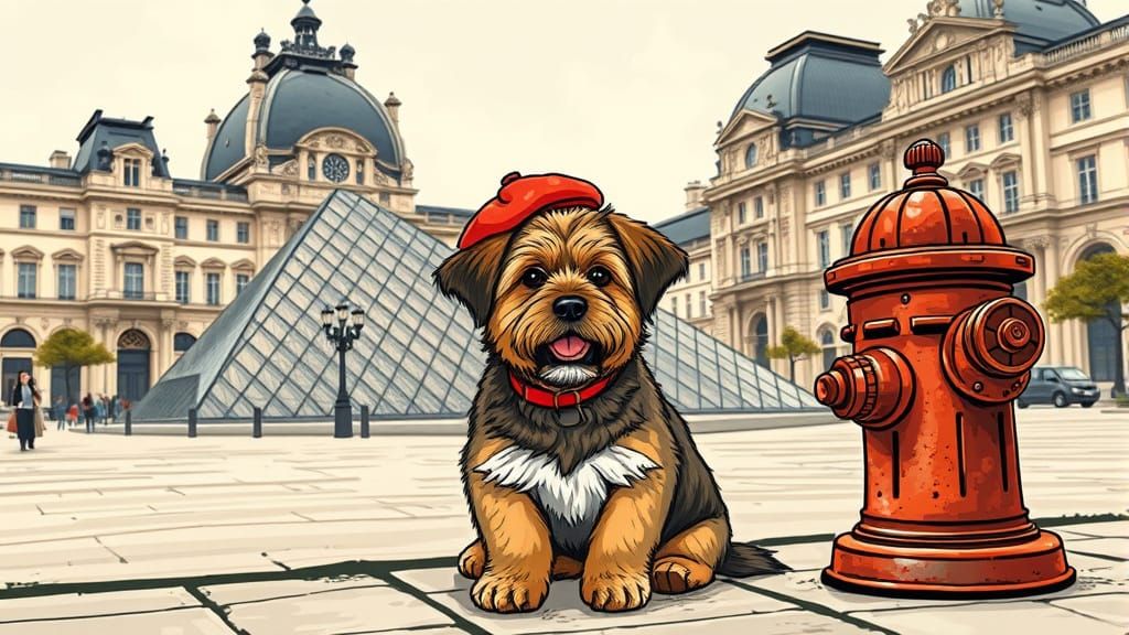 Dog in Beret at Louvre, Jean-Baptiste Monge Style
