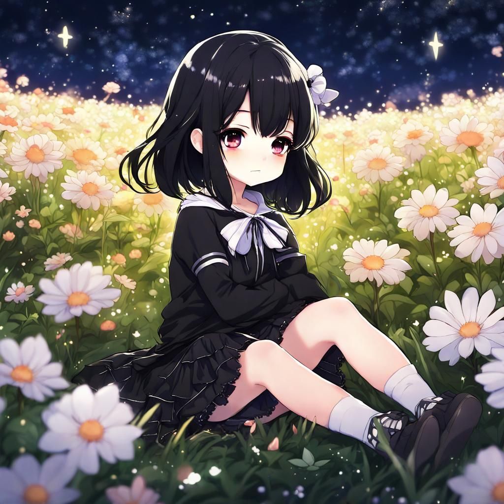 Chibi Girl in Starry Outfit, Anime Art